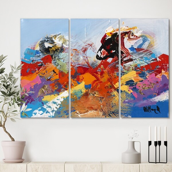 Designart 'Abstract Ocean Blue 02' Modern Canvas Artwork - 36x28 - 3 Panels