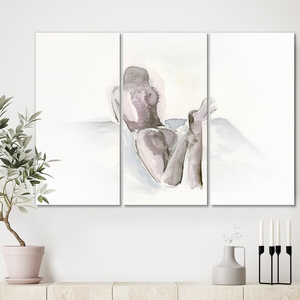 Designart 'Watercolour Nude 1' Traditional Canvas Wall Art - 36x28 - 3 Panels