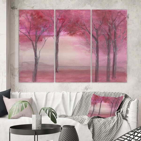 Designart 'Pink Forest' Traditional Landscape Gallery-wrapped Canvas