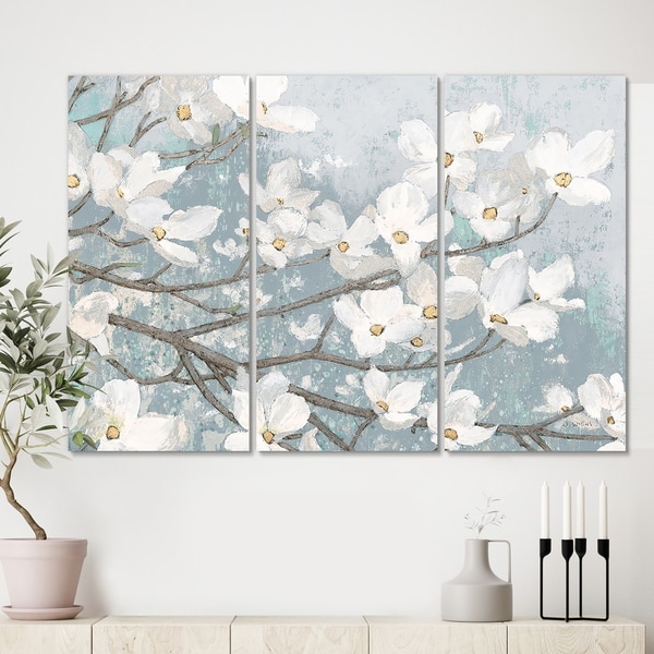Designart 'Blue on Grey Blossoms ' Traditional Canvas Artwork