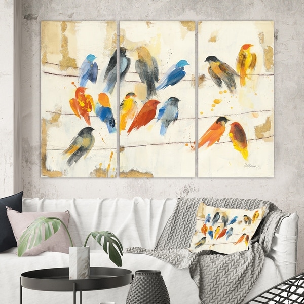 Designart 'Multicolor Bird Meeting' Traditional Animal Canvas Wall Art
