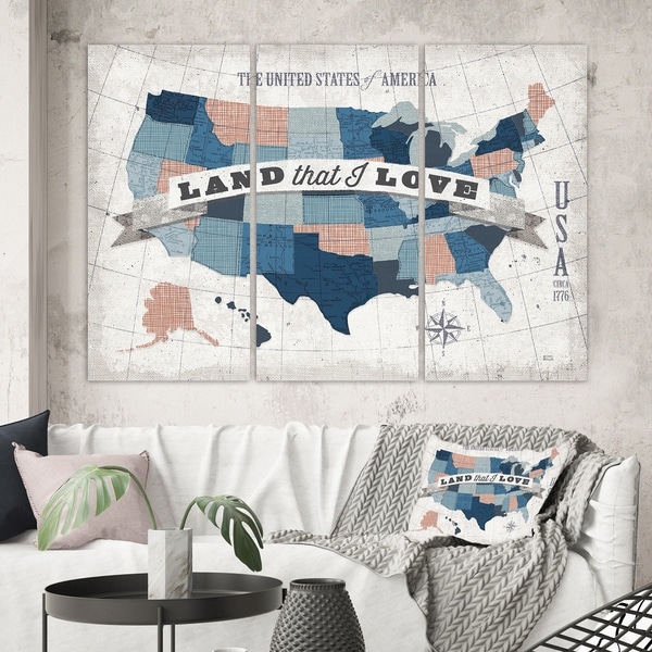 Designart 'American Map Watercolor' Map Canvas Art