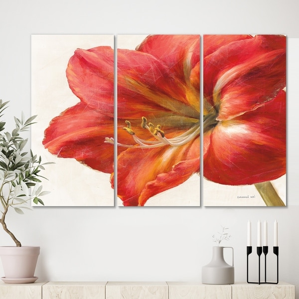 Porch & Den Vivid Red Amaryllis' 3-panel Canvas Artwork