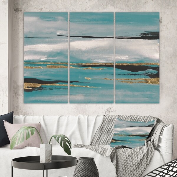 Designart 'Glam Teal Watercolor I' Modern Canvas Artwork