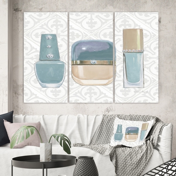 Designart 'Glam cosmetics Blue accessories' Posh & Luxe Gallery-wrapped Canvas