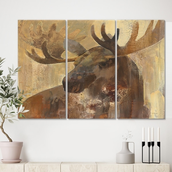 Designart 'Into the Wild Gold Moose ' Farmhouse Gallery-wrapped Canvas