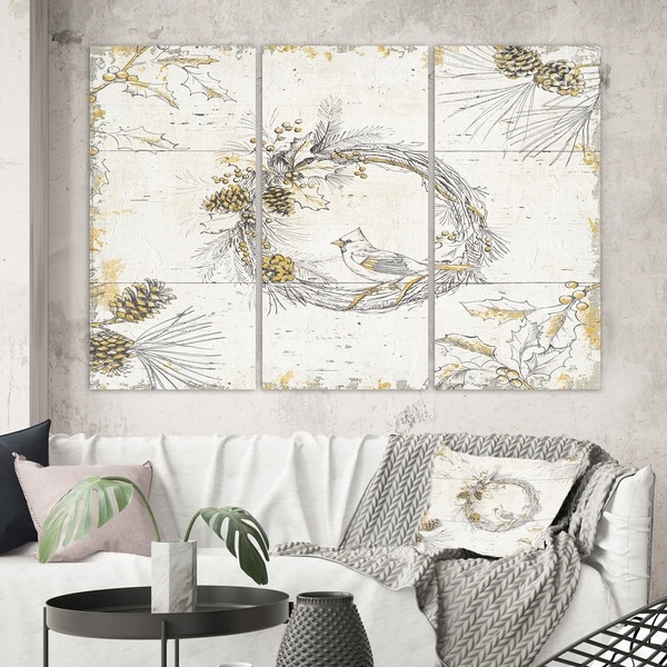 Designart 'Gold Beautiful cardinals' Farmhouse Gallery-wrapped Canvas