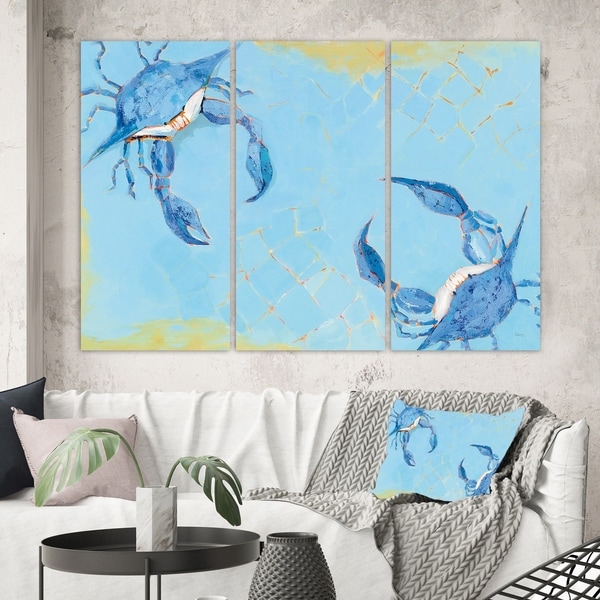 Designart 'Blue Coastal crab Battle' Nautical & Coastal Canvas Art