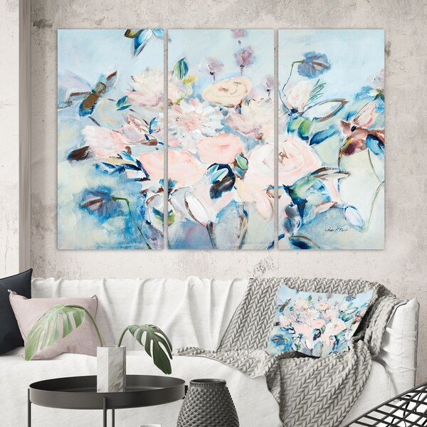 Designart 'Abstract Pink Flowers Farmhouse Waterpainting ' Farmhouse Canvas Wall Art