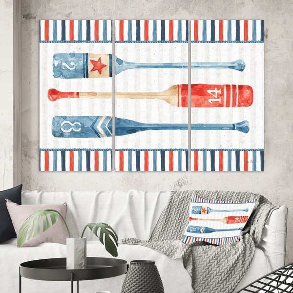 Designart 'Watercolor Nautical paddles' Nautical & Coastal Canvas Artwork