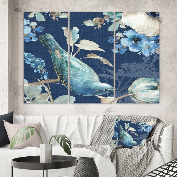 Designart 'Indigold Bird Cottage Family IV' Farmhouse Canvas Artwork