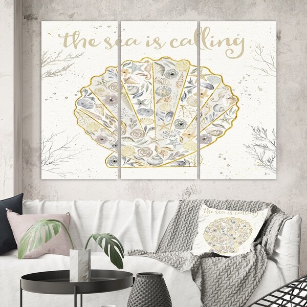 Designart 'Coastal Floral Blossoms I Neutral' Nautical & Coastal Canvas Wall Art