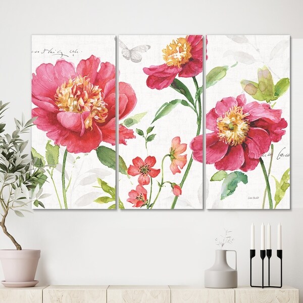 Designart 'Red Springflowers and Butterfly' Cabin & Lodge Gallery-wrapped Canvas