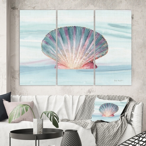 Designart 'Ocean Shell on Blue ' Nautical & Coastal Gallery-wrapped Canvas