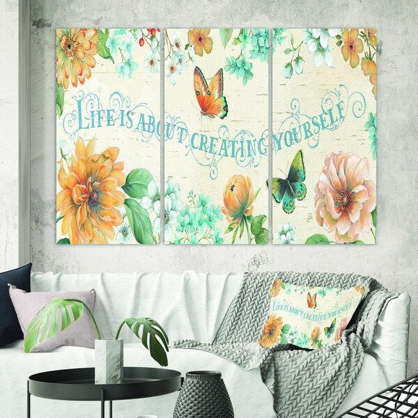 Designart 'Butterfly Bloom lovely Quote' Farmhouse Canvas Wall Art