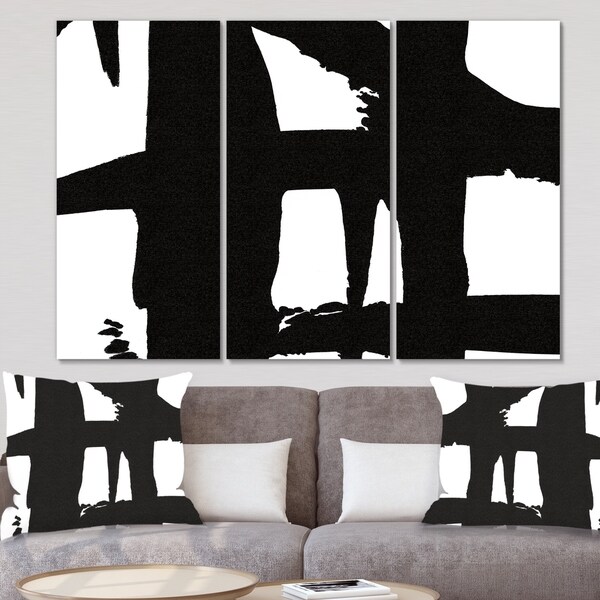 Designart 'Black & White Crossing Paths II' Modern Canvas Artwork