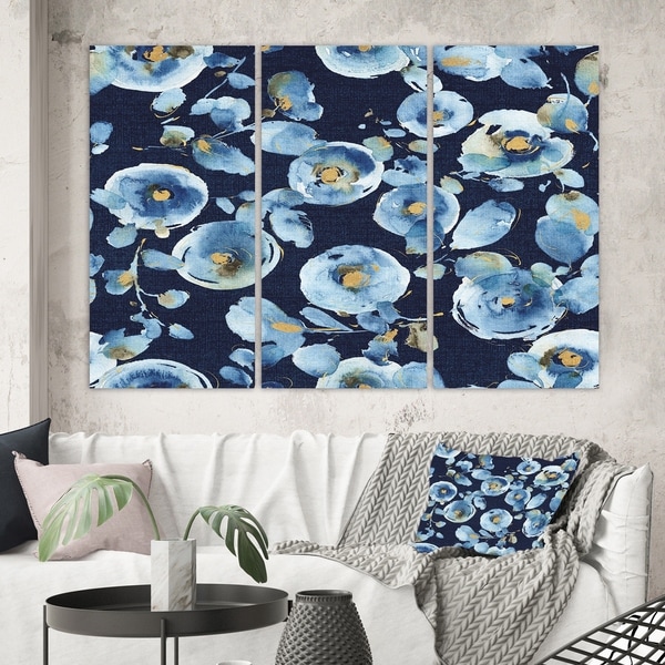 Designart 'Indigold metallic Flower Pattern' Floral Canvas Wall Art