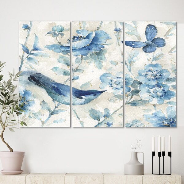 Designart 'Indigold Bird Cottage Family II' Farmhouse Canvas Wall Art