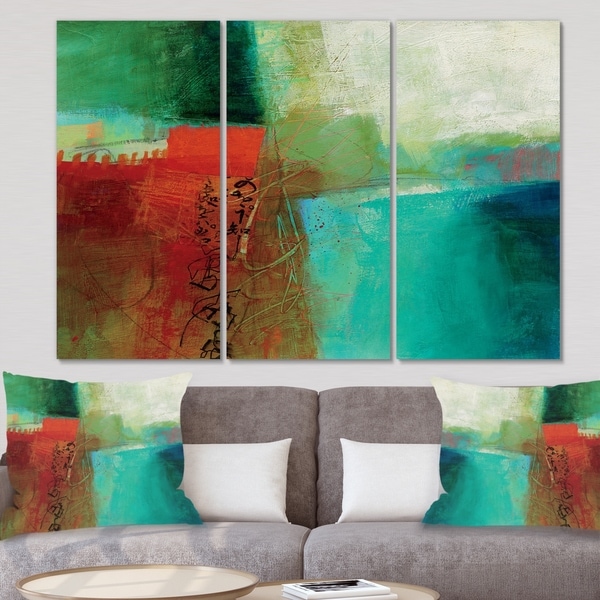 Designart 'Abstract Impression Of Watercolor Blue And Red' Contemporary Canvas Wall Art