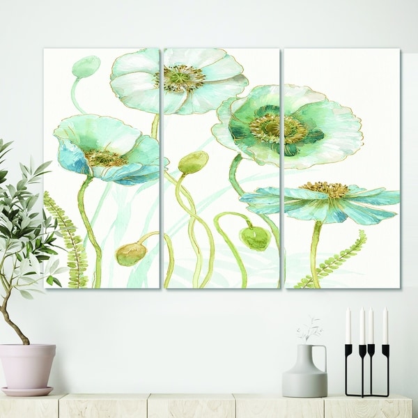 Designart 'Blue Cottage Flowers Drawing I' Farmhouse Gallery-wrapped Canvas