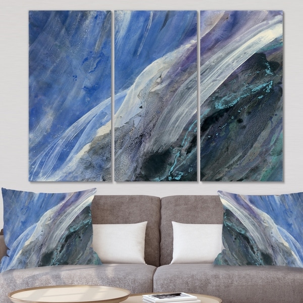 Designart 'Black And Blue Abstract Water Painting' Contemporary Gallery-wrapped Canvas
