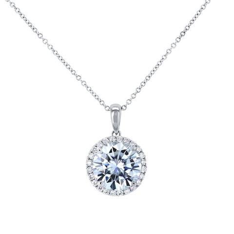Annello by Kobelli 14k Gold Round 3.10ct Forever One Moissanite and 1/4ct Lab Grown Diamond Halo Necklace (DEF/VS)