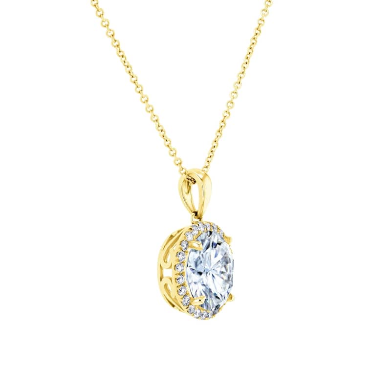 Annello by Kobelli 14k Gold Round 3.10ct Moissanite and 1/4ct Lab Grown Diamond Halo Necklace (GH/VS)