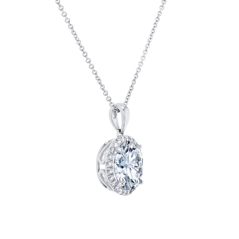 Annello by Kobelli 14k Gold Round 3.10ct Moissanite and 1/4ct Lab Grown Diamond Halo Necklace (GH/VS)