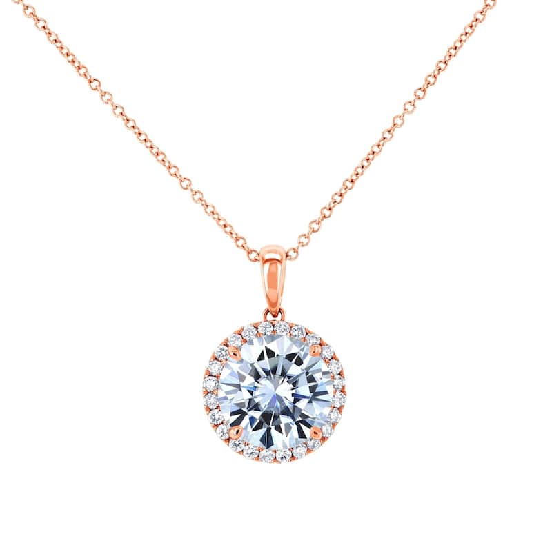 Annello by Kobelli 14k Gold Round 3.10ct Moissanite and 1/4ct Lab Grown Diamond Halo Necklace (GH/VS)