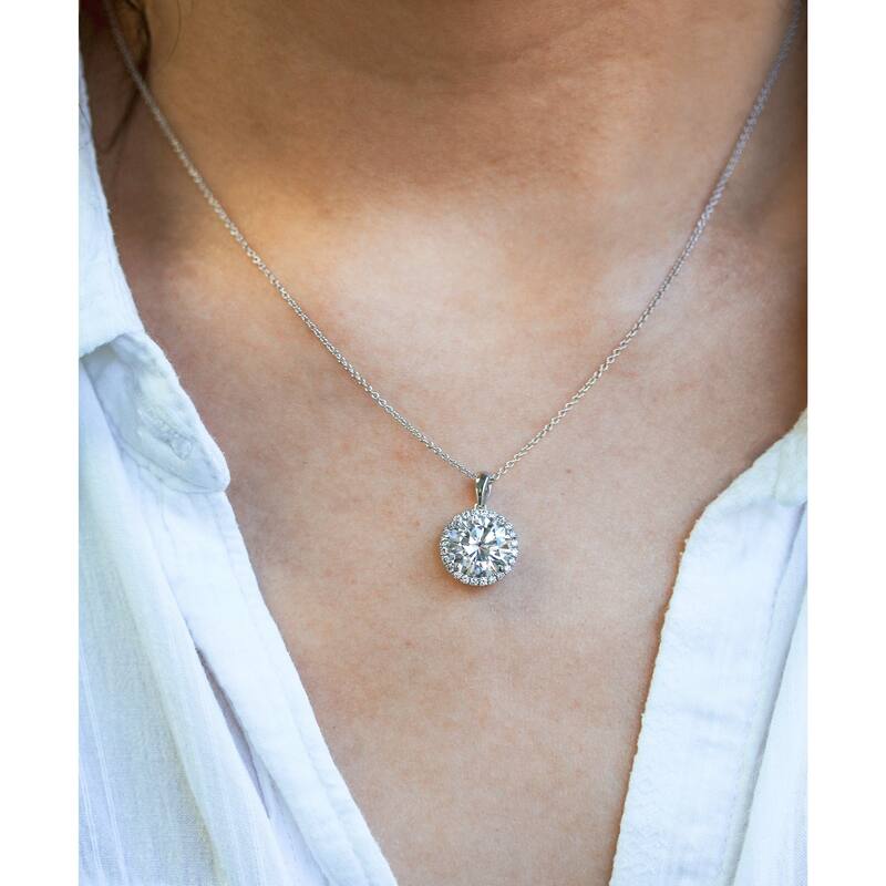 Annello by Kobelli 14k Gold Round 3.10ct Moissanite and 1/4ct Lab Grown Diamond Halo Necklace (GH/VS)