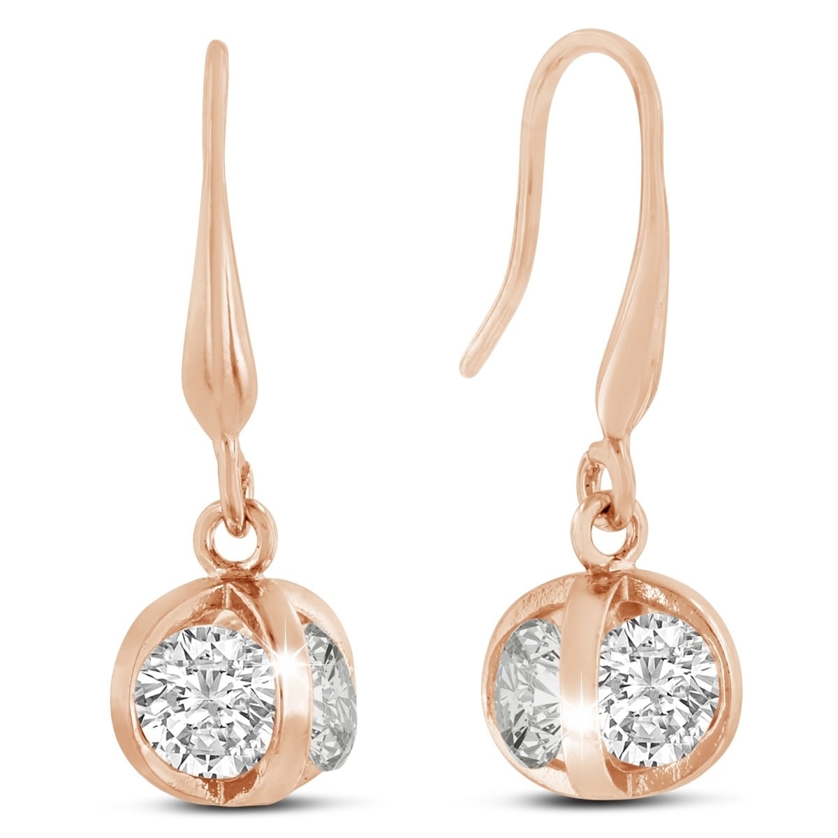 Swarovski Elements Crystal Basket Dangle Earrings Rose Gold Overlay 1 Inch Swarovski Elements Crystal Basket Dangle Earrings Rose Gold Overlay 1 Inch