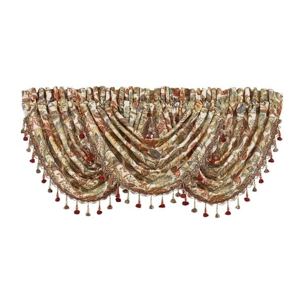 slide 3 of 2, Five Queens Court August Window Waterfall Valance Multi - Rod Pocket - Traditional/Formal - Paisley - Machine Wash - Waterfall - Pleated - 100% Cotton