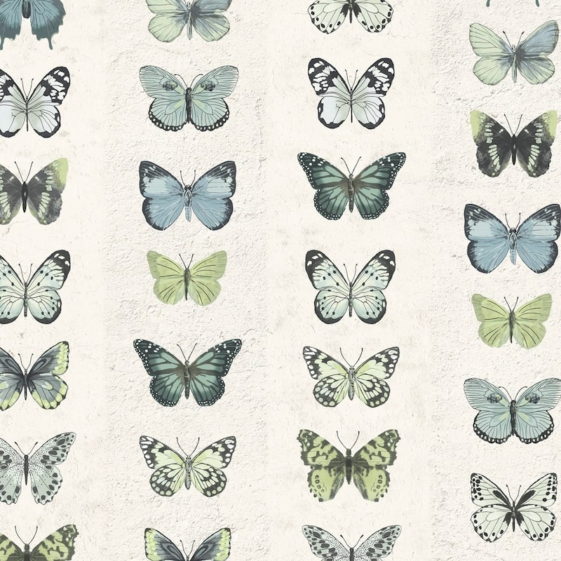 Jewel Butterflies Stripe Jewel Butterflies Stripe Wallpaper Novelty in Green Blue Beige Black Lime - Green
