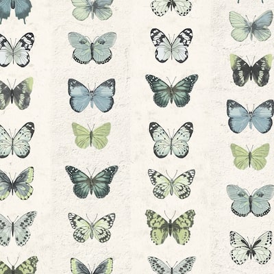 Jewel Butterflies Stripe Jewel Butterflies Stripe Wallpaper Novelty in Green Blue Beige Black Lime