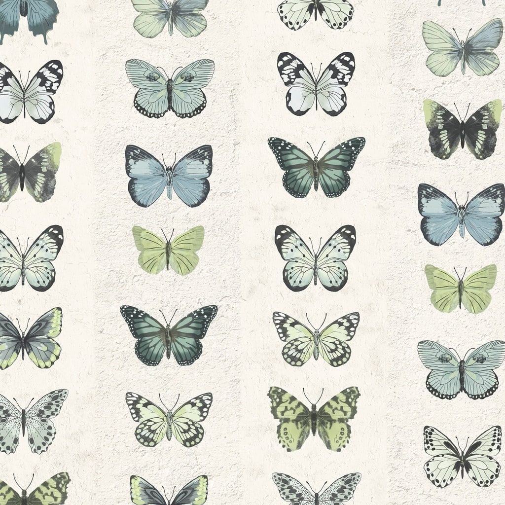 Jewel Butterflies Stripe Jewel Butterflies Stripe Wallpaper Novelty in Green Blue Beige Black Lime