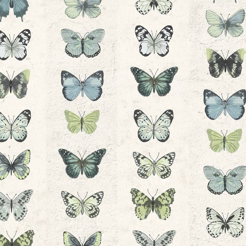 Jewel Butterflies Stripe Jewel Butterflies Stripe Wallpaper Novelty in Green Blue Beige Black Lime