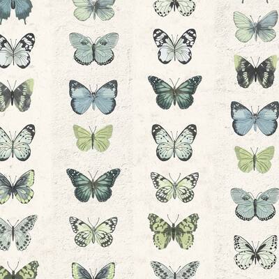 Jewel Butterflies Stripe Jewel Butterflies Stripe Wallpaper Novelty in Green Blue Beige Black Lime