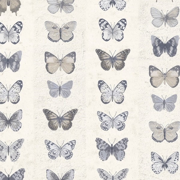 Jewel Butterflies Stripe Wallpaper, Novelty in Blue, Beige, Parchment ...