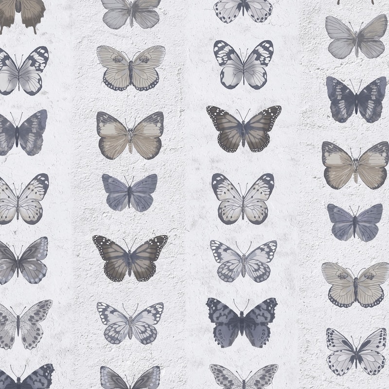 Jewel Butterflies Stripe Jewel Butterflies Stripe Wallpaper Novelty in Blue Grey Dove Brown - Blue