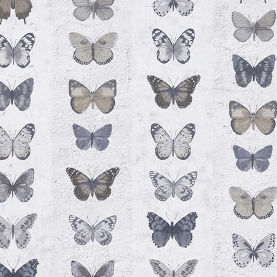 Jewel Butterflies Stripe Jewel Butterflies Stripe Wallpaper Novelty in Blue Grey Dove Brown