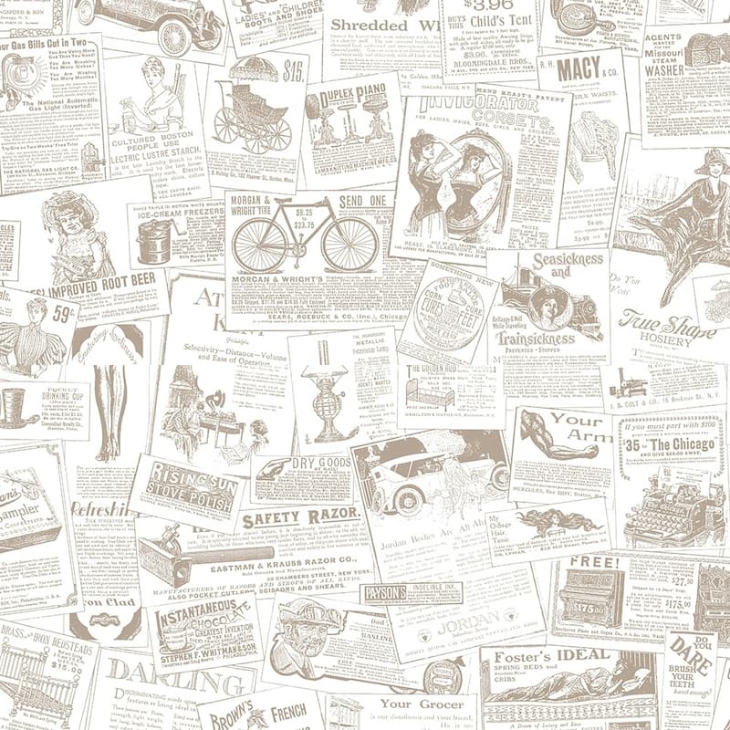 Newspaper Newspaper Wallpaper Novelty in Beige - Beige