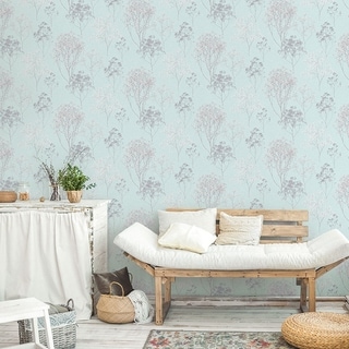 Queen Anne's Lace Wallpaper, Floral In Blue, Sky, Light Blue, Grey 