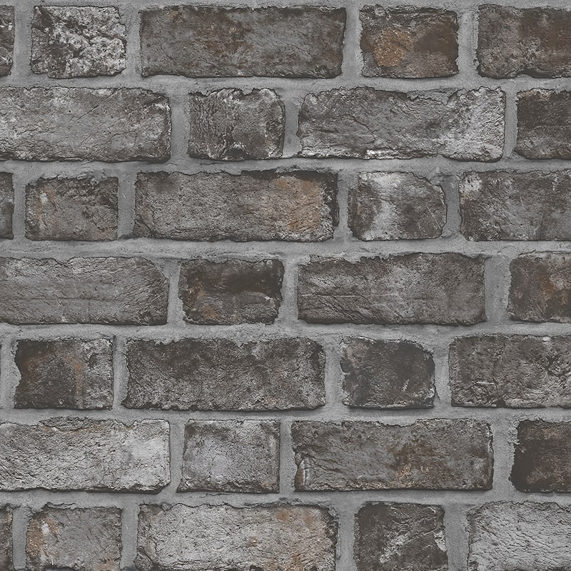 Farmhouse Brick Farmhouse Brick Wallpaper Brick in Black Charcoal Carbon - Black