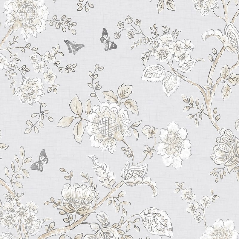Butterfly Toile Butterfly Toile Wallpaper Floral in Grey Beige Dove