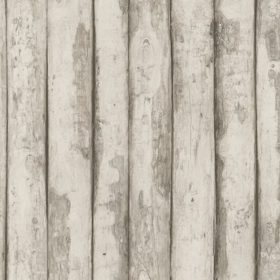 Log Cabin Wallpaper, Wood in Taupe, Brown