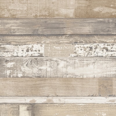 Beachwood Wallpaper, Wood in Brown, Beige