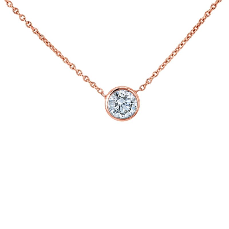 Annello by Kobelli 14k Gold Lab Grown Diamond Solitaire 1/2 Carat Bezel Necklace