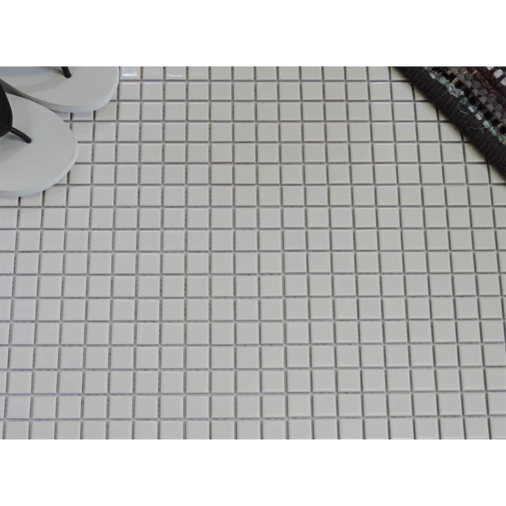 Glazed Porcelain Mosaic Tile Sheet Barcelona 1"x1" Square Glossy Extra White