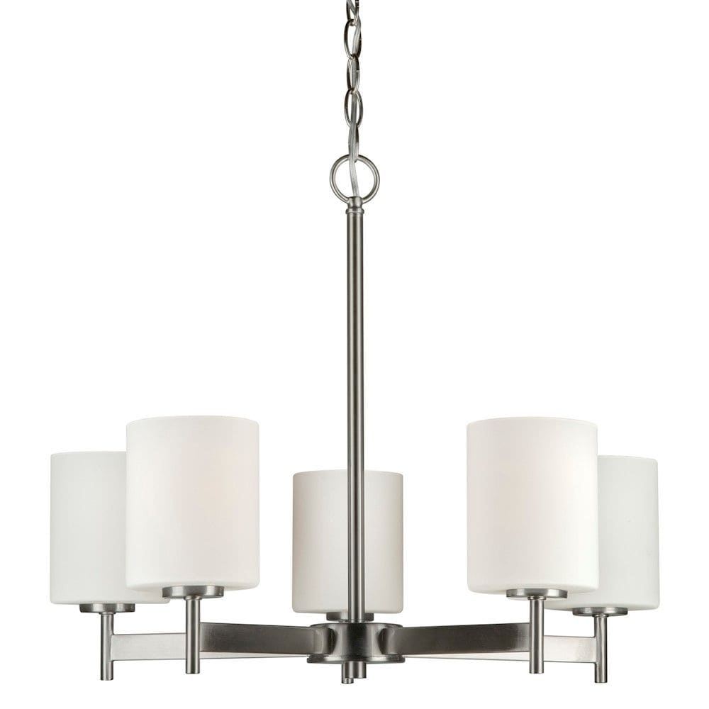 5-Light Brushed Nickel Chandelier with White Glass - Chandeliers For Bedrooms by Overstock.com