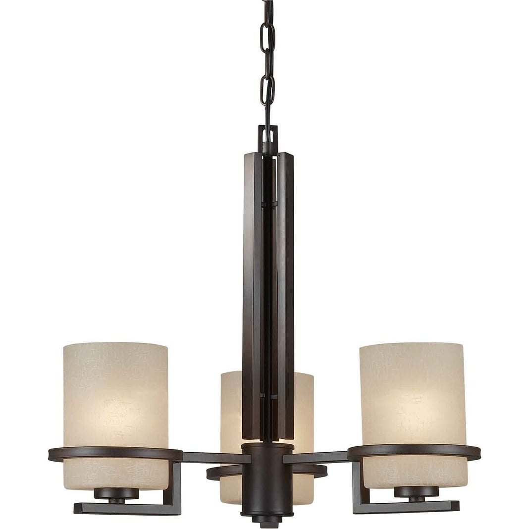 3-Light Antique Bronze Chandelier with Umber Linen Glass - Chandeliers For Bedrooms by Overstock.com